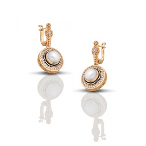 Earrings with Pearls and Zircon Stones S259